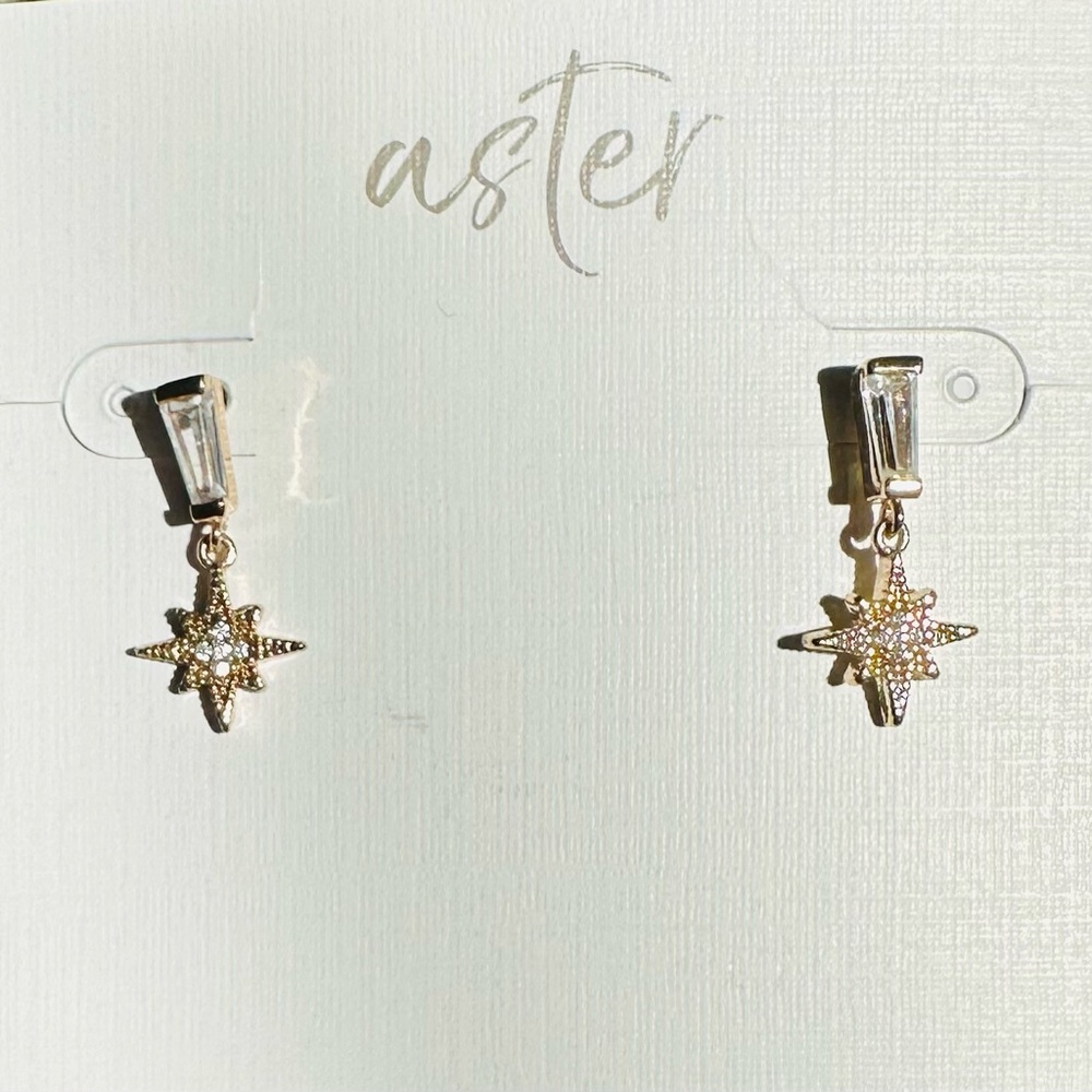 Aster Sparkle Drop Starburst Earrings Gold Tone CZ